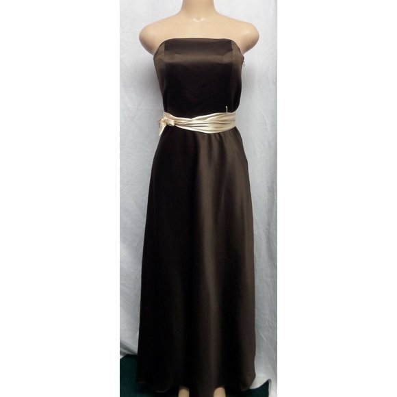 CHADWICK'S  BROWN/CREAM STRAPLESS A-LINE SATIN GOWN EVENING FORMAL DRESS SIZE: 4 - Picture 1 of 4